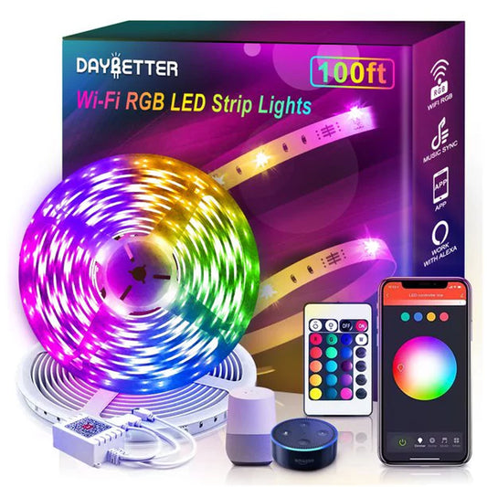 DAYBETTER 50Ft LED Strip Lights,Rgb 5050 LED Lights Work with Google Assistant, Flexible, Timer Schedule,Color Changing Light Strips for Bedroom