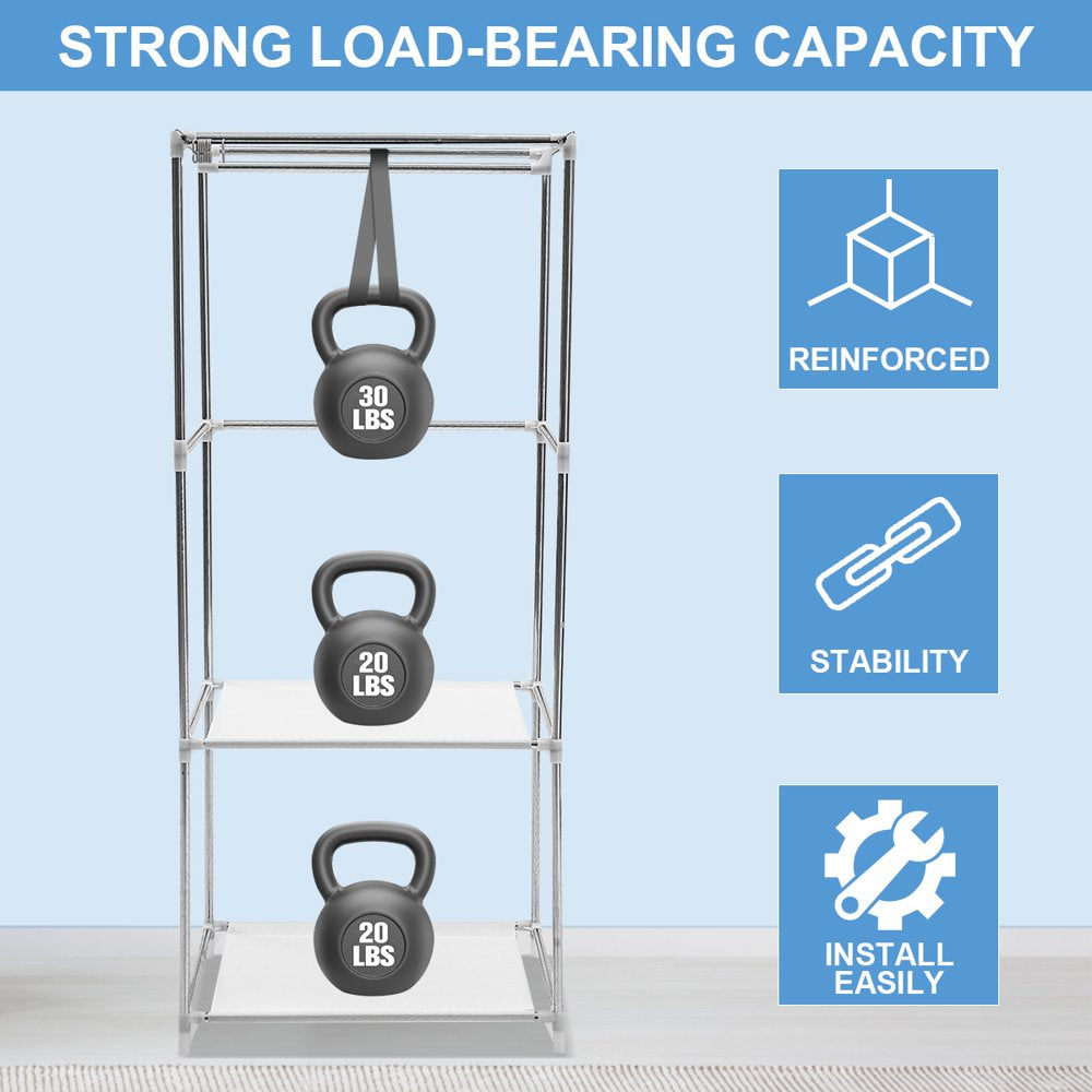 Portable Closet, 57 inch Closet Organizer with 16mm Iron Pipe, Clothes Rack with Dustproof Non-woven Fabric Cover, Wardrobe Clothes Closet Storage for Bedroom