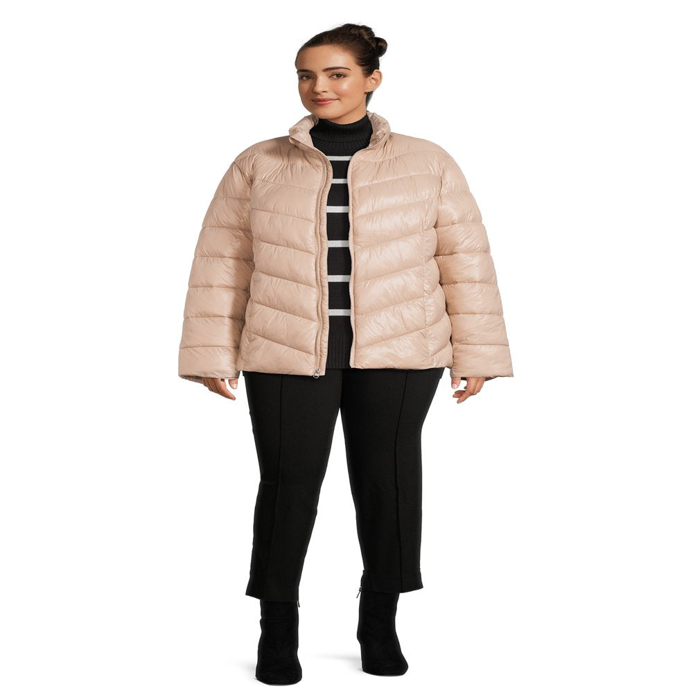 Time and Tru Women's Plus Chevron Midweight Puffer Jacket, Sizes XS-3X