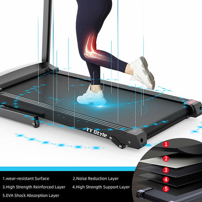 Clearance Folding Treadmill with Incline Foldable Electric Running Walking Machine for Home Fitness Jogging Exercise, Shock-Absorbent Running Deck, Device Holder - Black