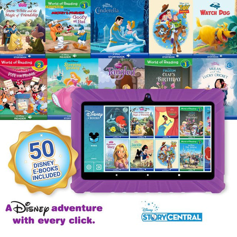 Contixo 7" Android Kids Tablet 32GB, Includes 50+ Disney Storybooks & Stickers, Kid-Proof Case, (2023 Model) - Purple