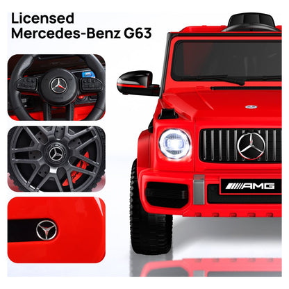 12V Mercedes-Benz G63 Licensed Powered Ride on Car with Remote Control, LED Headlight, Gift for Kids-Red