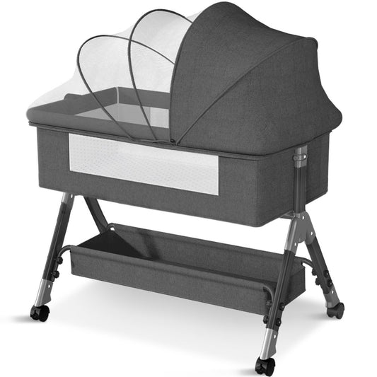 Baby Bassinet, HDJ Bedside Sleeper Bassinet with Storage Basket for Infant, Bedside Crib for 0-6 Months, Dark Gray