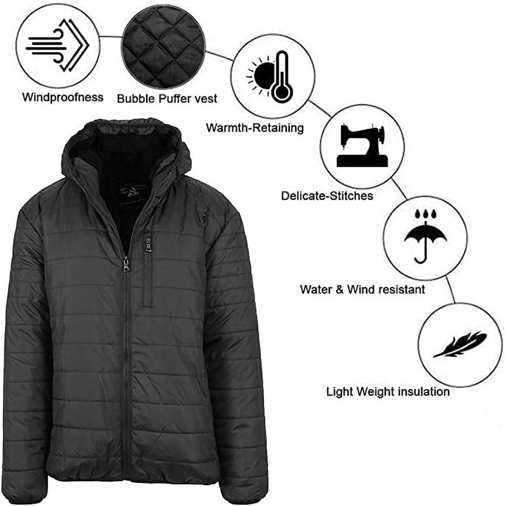 Mens Sherpa-Lined Hooded Puffer Jacket (Sizes, S to 2XL)