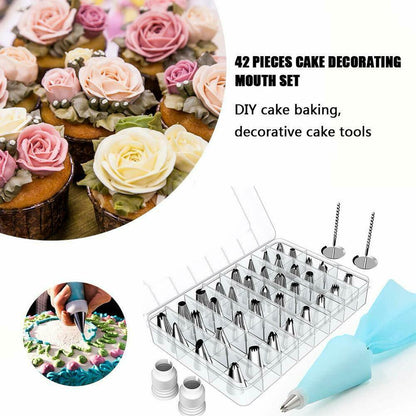 42Pcs Cake Decorating Supplies Set Baking Supplies Kit,36 Icing Tips + 2 Silicone Pastry Bag + 2 Flower Nails + 2 Reusable Plastic Couplers Frosting Tools Piping Tips Set