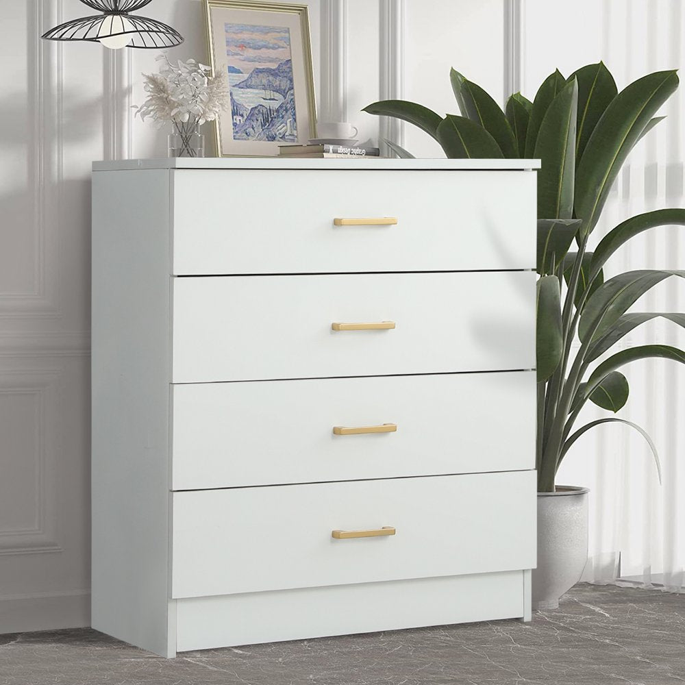 White 4-Drawer Wood Dressers for Bedroom