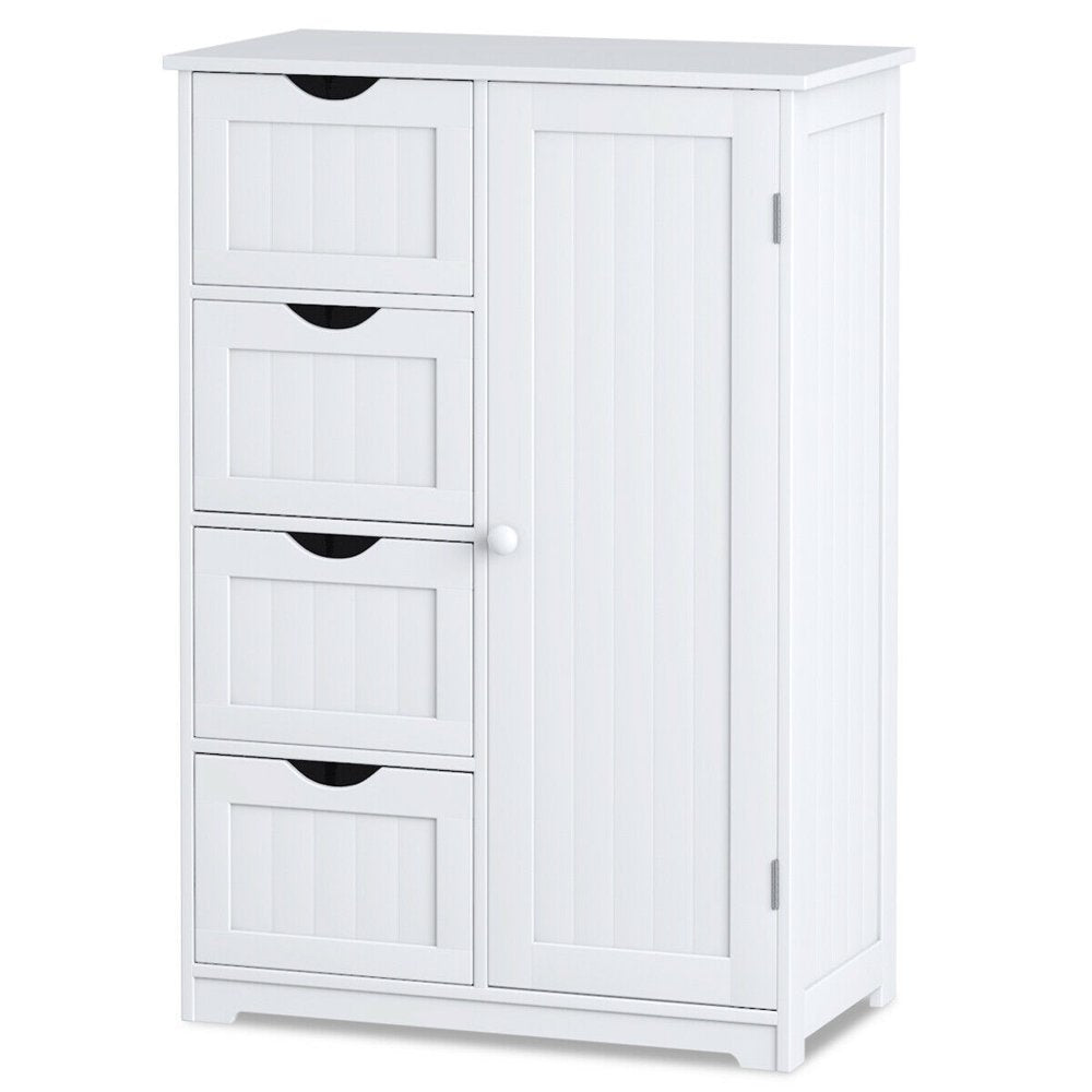 Costway Wooden 4 Drawer Bathroom Cabinet Storage Cupboard 2 Shelves Free Standing White