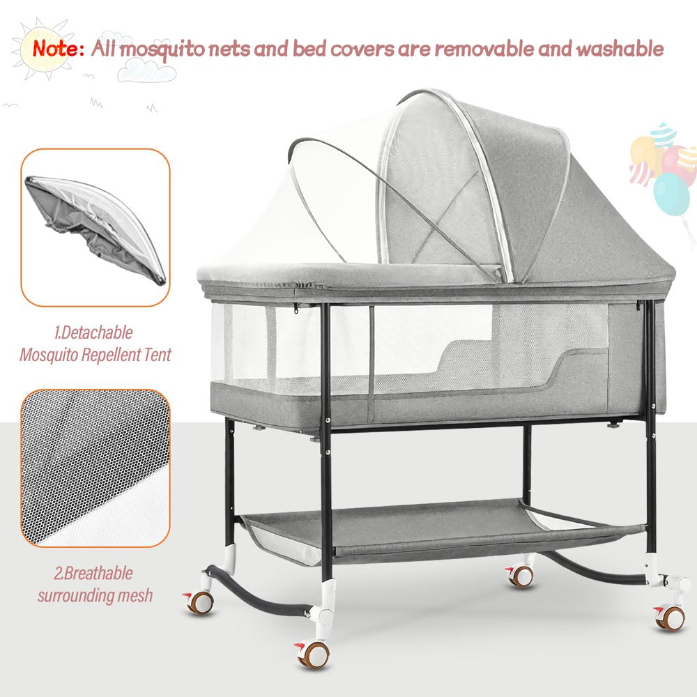 Baby Bassinets, Yadala 4 in 1 Portable Bassinet, Rocking Bed with Storage Basket for Newborns Girl Boy Infant