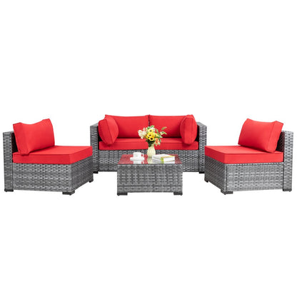 Walsunny 5 Pieces Patio Furniture Sets, Wicker Rattan Outdoor Sectional Sofa with Glass Table and Cushions