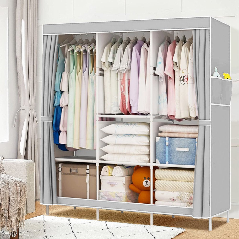 Clothes Organizer with 3 Hanging Rod Closet Organizer with Shelf Portable Closet with Cover Clothes Rack Standing Closet Clothes Storage Wardrobe Garment Cabinet 50x17x67inch