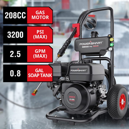 PowerSmart 3200PSI Gas Pressure Washer with 5 Nozzles & Soap Tank High Pressure Washer,70lb