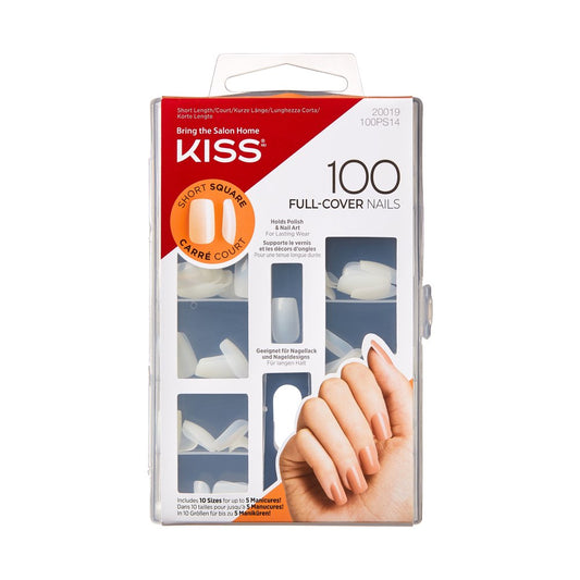 KISS 100 Acrylic Plain Full-Cover Nails, Square, Clear