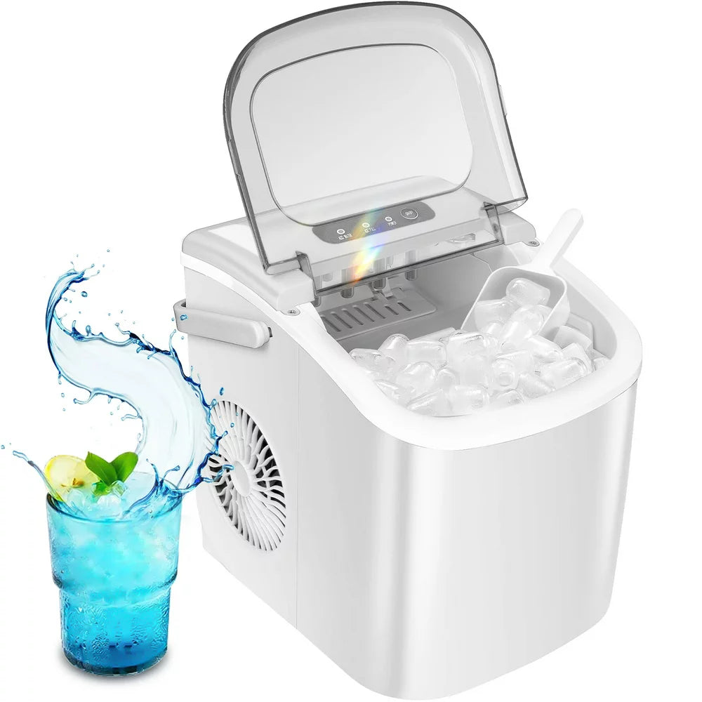 AGLUCKY Portable Ice Maker Countertop, 9Pcs/8Mins, 26Lbs/24H, Self-Cleaning Ice Machine with Handle for Kitchen/Office/Bar/Party(Black)