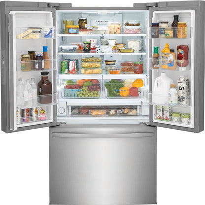 Frigidaire FRFN2823AS 36 inch French Door Refrigerator with 28.8 cu. ft. Capacity LED Lighting Glass Shelves Automatic Defrost Auto Close Freezer Drawer Door Ajar Alarm Ice Maker Energy Star Sabbath M