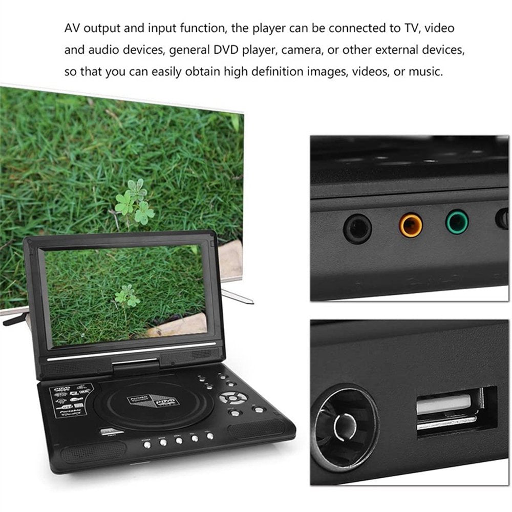 iFanze 9.8" Portable DVD Player with 8.5" HD Swivel Screen, Rechargeable Personal DVD Player with Remote, Support FM Radio, Game Function, Black