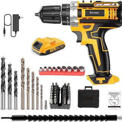 Cordless Drill 21V Drill Driver 3/8'' Electric Power Drill Set for Home Improvement & DIY Projects- Variable Speed Trigger, 2000mAh Lithium-Ion Battery