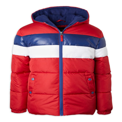 iXtreme Boys Hooded Striped Colorblock Puffer Winter Coat, Sizes 4-18