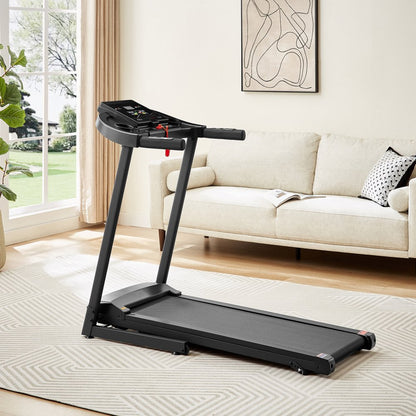 Electric Folding Treadmill for Home, 12 Preset Programs & 3 Modes, Heart Pulse System, Built-in MP3 Speaker, LED Display, Black