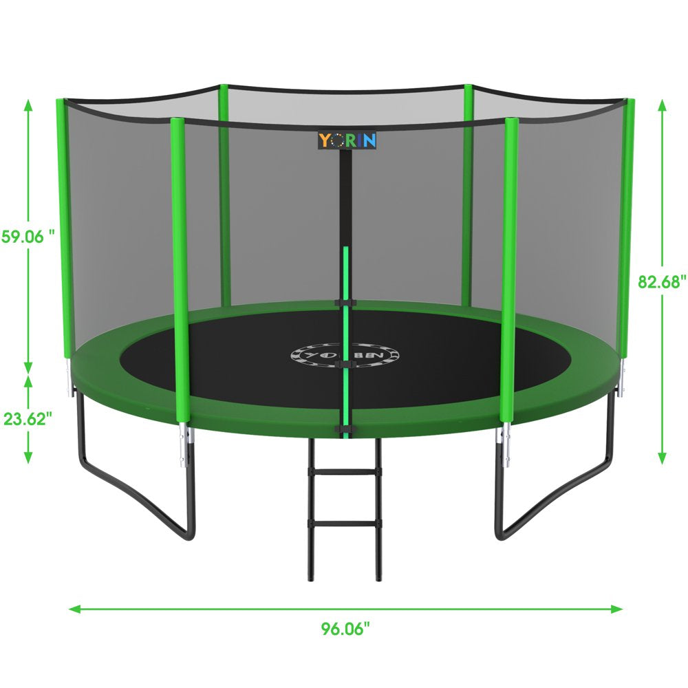 YORIN Trampoline for 2-3 Kids, 8 FT Trampoline for Adults with Enclosure Net, Ladder, 800LBS Weight Capacity Outdoor Round Recreational Trampoline, ASTM Approved Heavy Duty Upgrade Trampoline