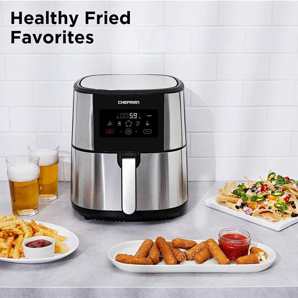 Chefman Turbo Fry Stainless Steel Air Fryer with Basket Divider, 8 Quart