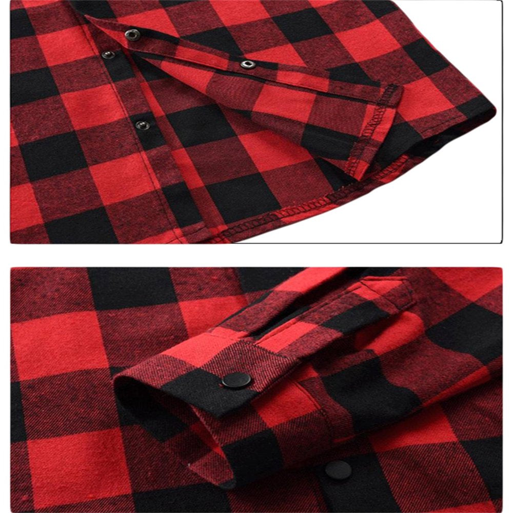 Mens Thermal Flannel Shirts Jackets with Hood Button Down Long Sleeve Big and Tall Plaid Jackets