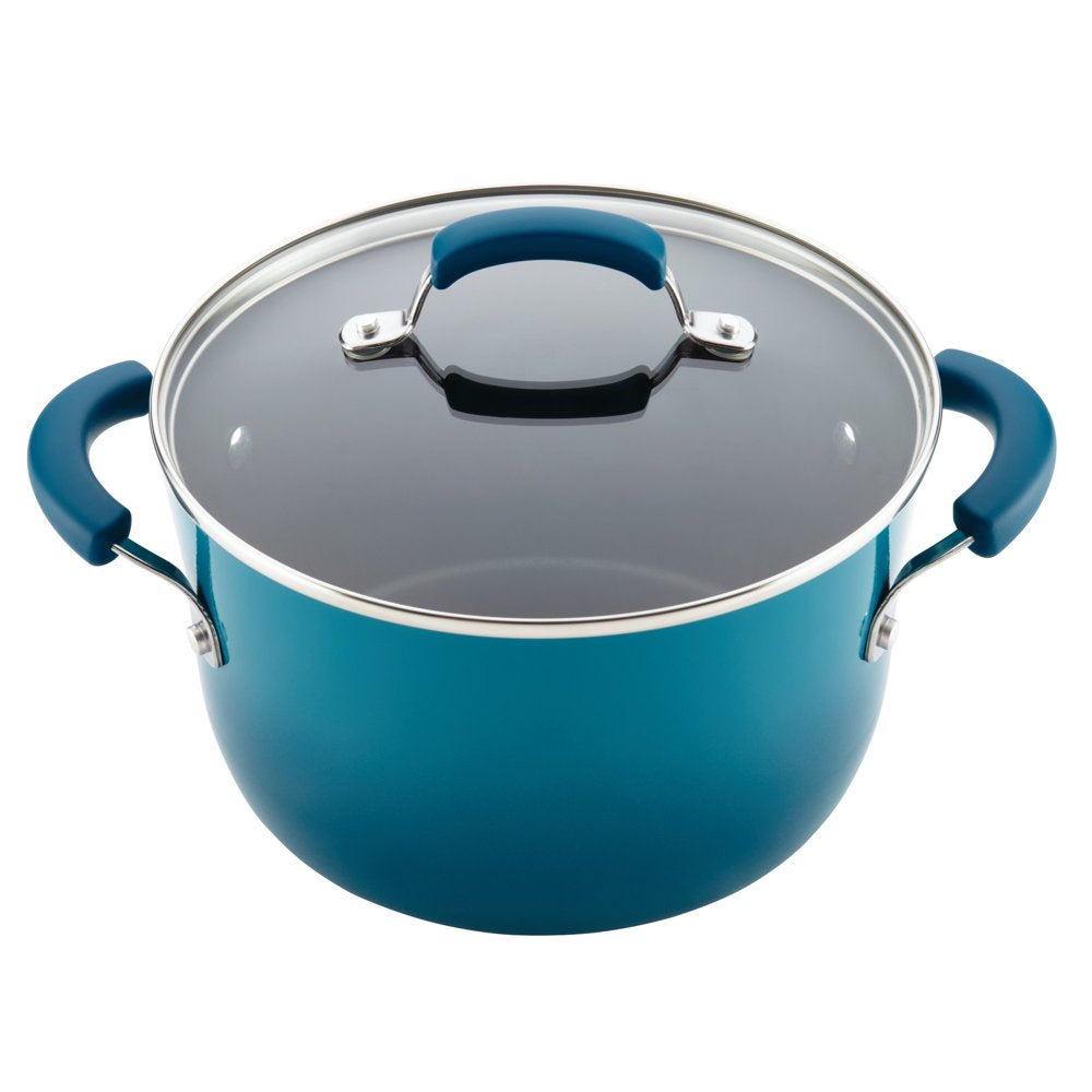 Rachael Ray 15-Piece Nonstick Pots and Pans Set/Cookware Set, Marine Blue