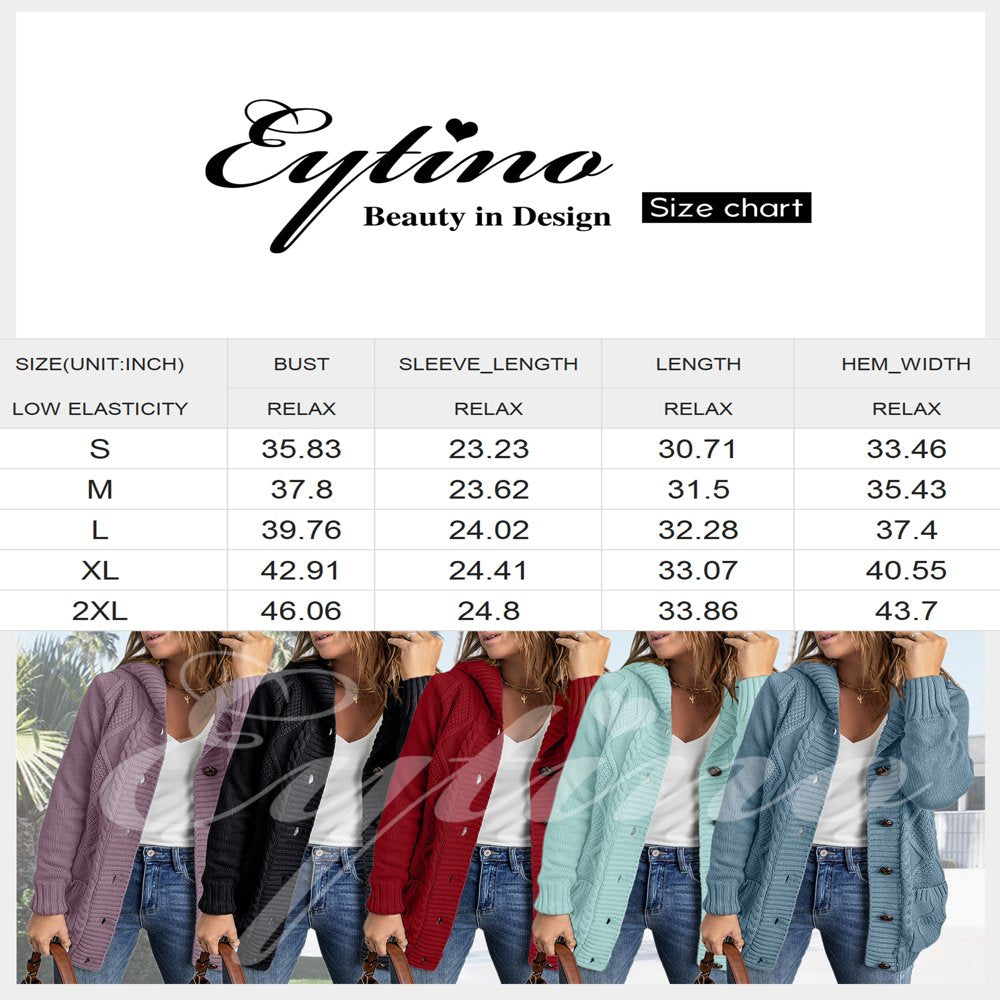 Eytino Hooded Cardigan Sweaters for Women Long Sleeve Button Down Knit Sweater Coat Outwear with Pockets