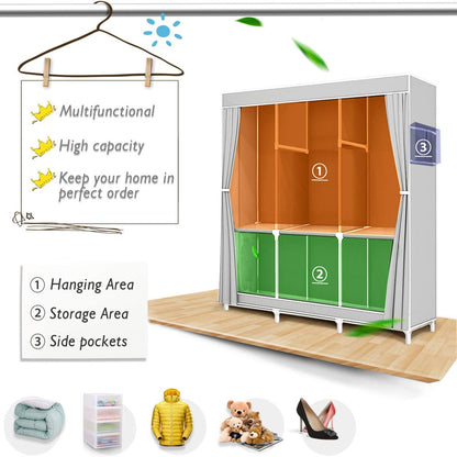 Two Size Portable Closet Storage Organizer Clothes Wardrobe Shoe Clothing Rack Shelf Dustproof Non-woven Fabric,Quick and Easy to Assemble