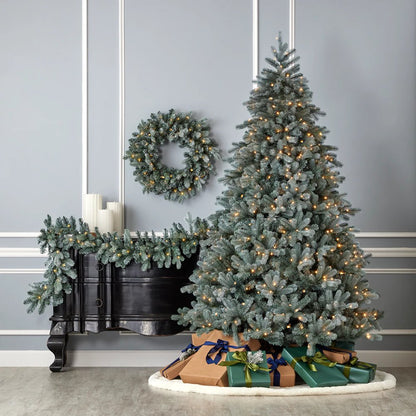 Blue Spruce 9ft Christmas Garland Prelit with 50 Warm White LED Lights and Battery Operated - by Seasonal LLC