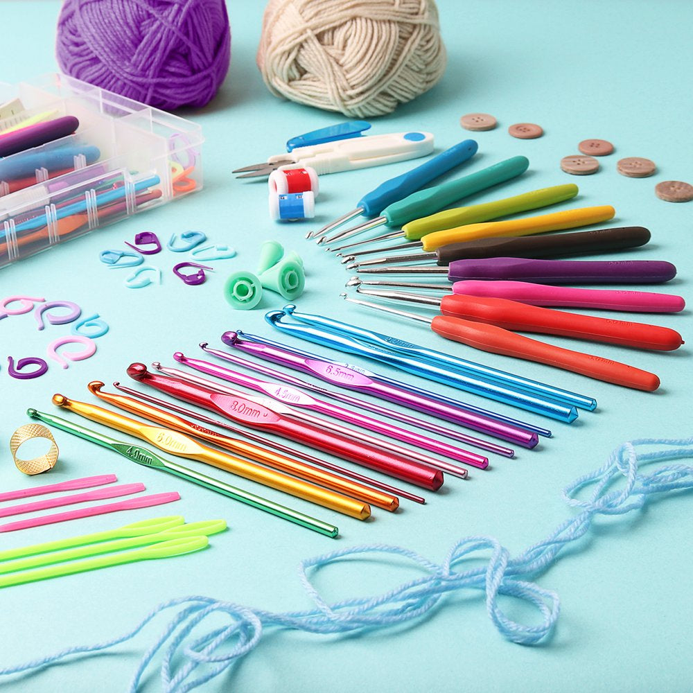 73 Piece Crochet Set Kit with Crochet Hooks Yarn Set, Premium Bundle Includes Yarn Balls, Needles, Accessories Kit, Canvas Tote Bag for Travel