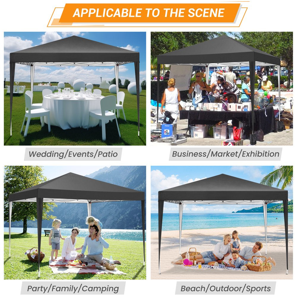 10'X10' EZ Pop up Canopy Tent Outdoor Party Instant Shelter Portable Folding Beach Canopy with 4 Sandbag & Carrying Bag, Black