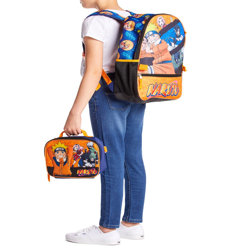 Naruto Shippuden Squad 17" Laptop Backpack and Lunch Bag Set, 4-Piece, Orange