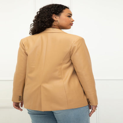  Women'S plus Size Faux Leather Blazer