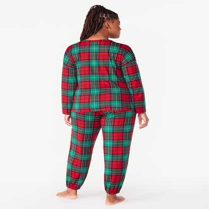 Joyspun Women’s Long Sleeve Tee and Joggers, 2-Piece Pajama Set, Sizes S-3X