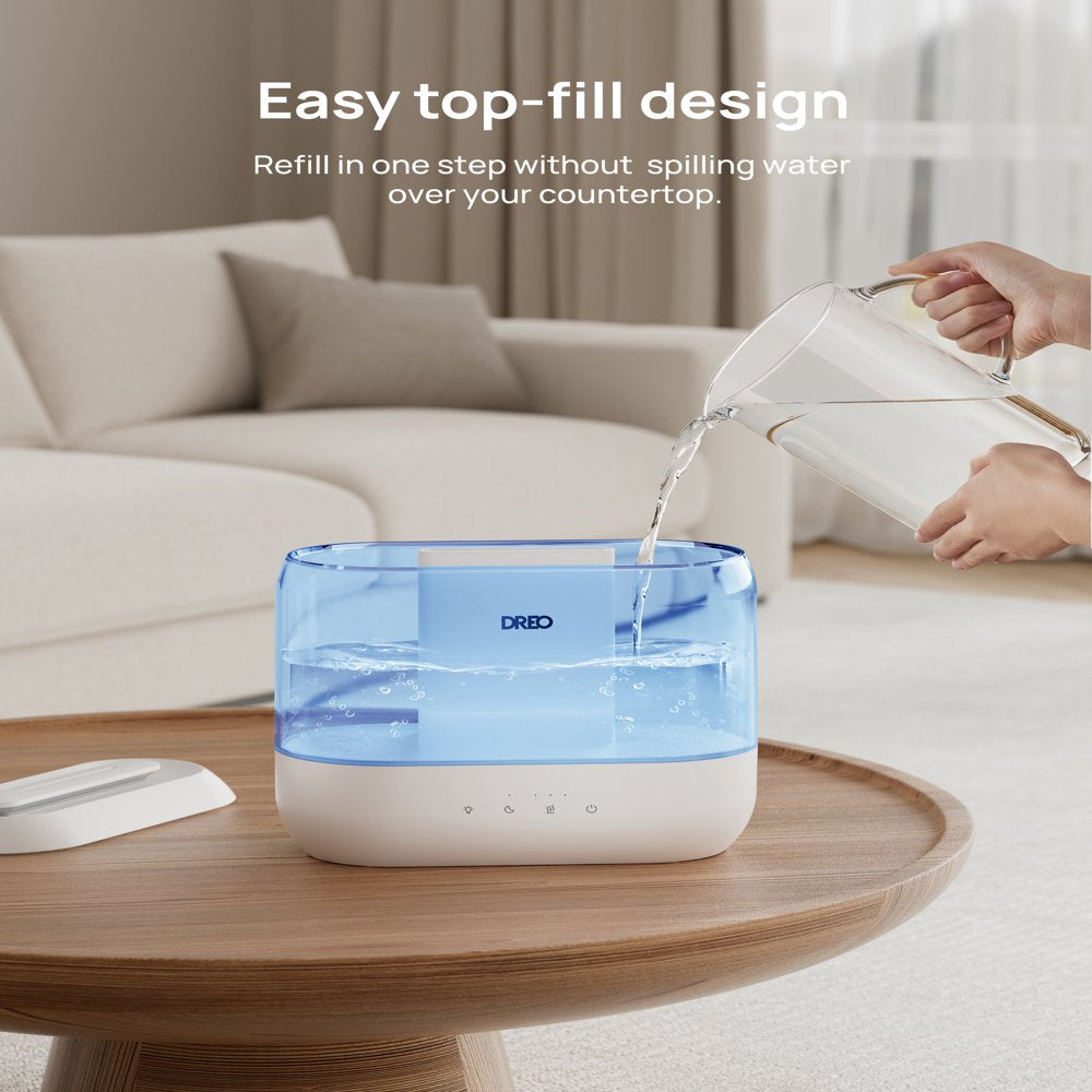 Dreo Humidifier for Bedroom, Quiet 4L Cool Mist Top-Fill Ultrasonic Humidifiers With Essential Oils, LED Display With Night Light, Touch Control, Auto Shut-Off, Blue