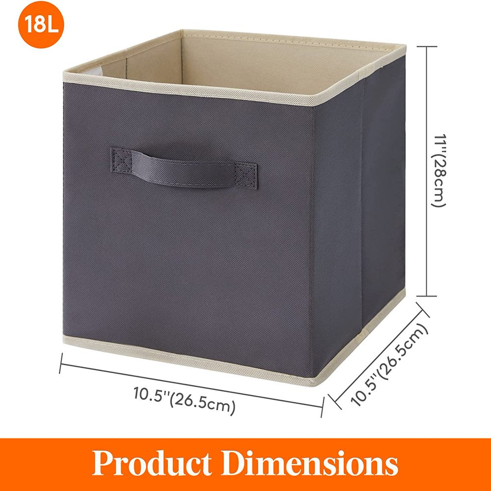 Collapsible Storage Cubes 11 Inch Foldable Fabric Bins Multi-Color, Set of 6, Grey