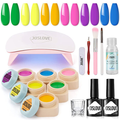 6 Colors Solid Gel Nail Polish Kit with U V Light and Base Top Coat, Nude Collection Cream Pudding Gel Nail Polish Set DIY Home Manicure