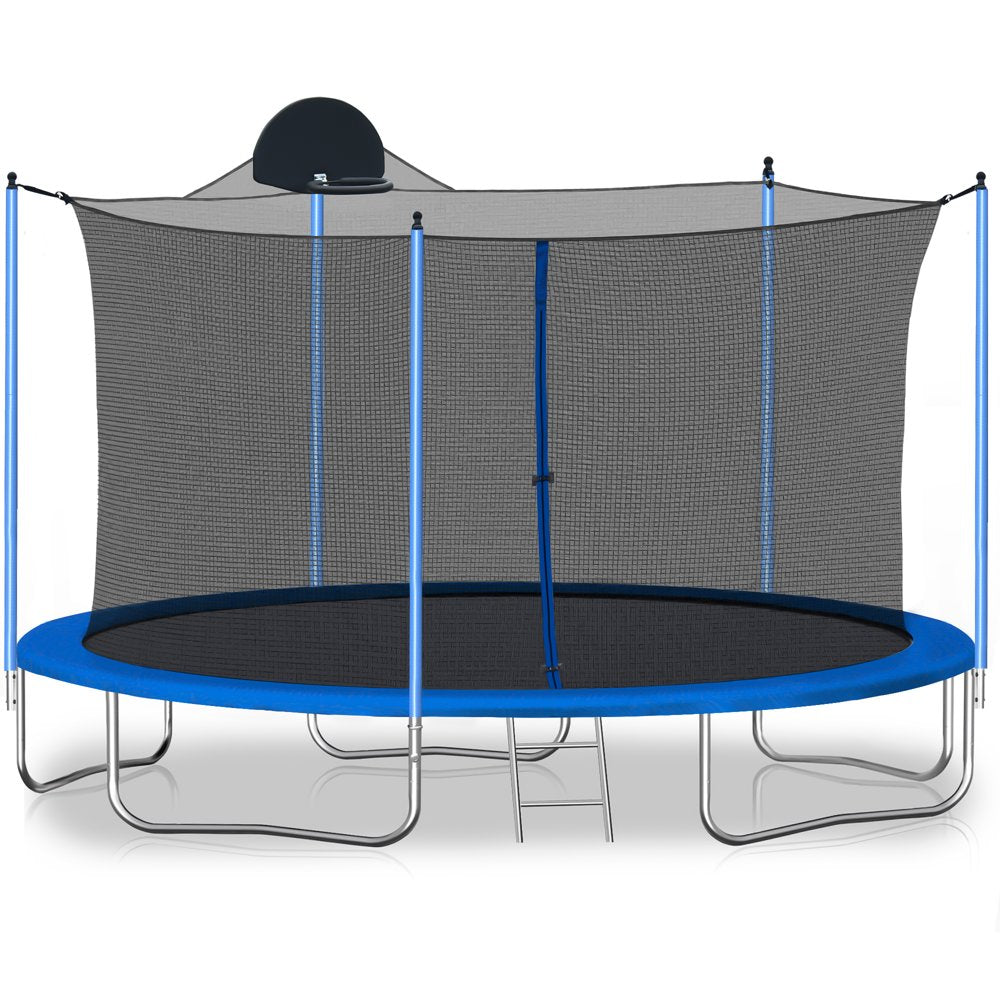 SEGMART 10Ft Trampoline for Kids with Basketball Hoop and Enclosure Net/Ladder,Blue