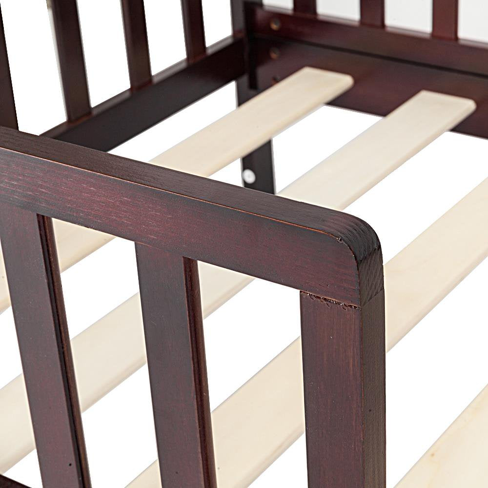 Ktaxon Baby Toddler Bed Solid Wood Bedroom Furniture with Safety Rails Espresso