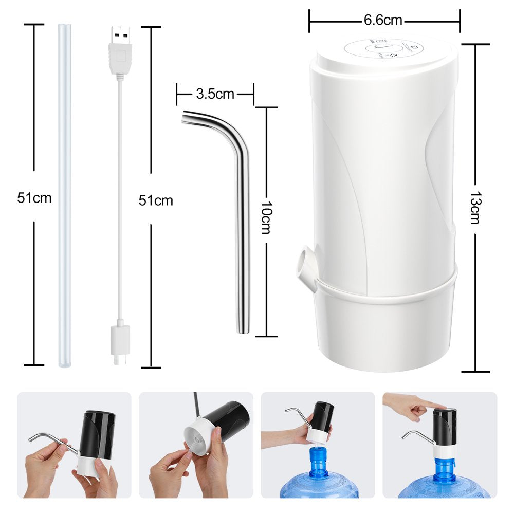 5 Gallon Water Dispenser,Electric Drinking Water Pump Portable Water Dispenser Universal USB Charging Water Bottle Pump For 2-5 Gallon With Silicone,White