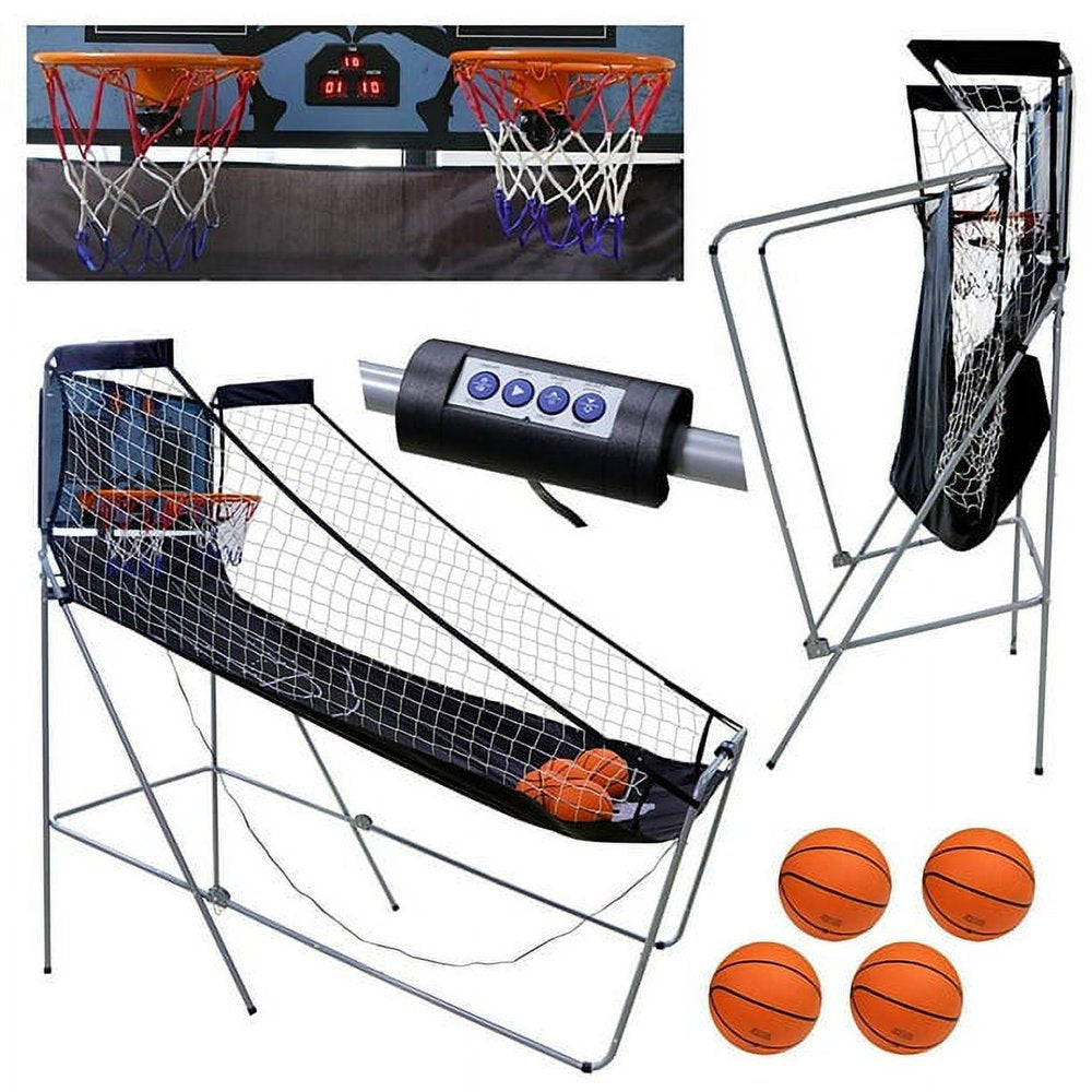 ZENSTYLE 2-Player 8-in-1 Indoor Arcade Basketball Game Dual LED Scoreboard Folding Electronic Basketball Game w/ 4 Balls, Inflation Pump - Kids Home Pro Basketball Hoop Stand System