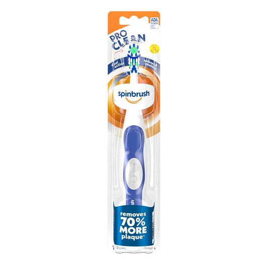 Spinbrush PRO CLEAN Battery Powered Toothbrush, Soft Bristles, 1 Count, Gold or Blue Color May Vary