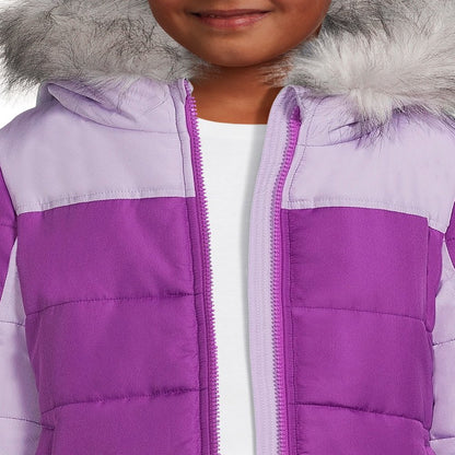 Weather Tamer Girls Hooded Long Sleeve Colorblocked Winter Puffer Coat, Sizes 4-16