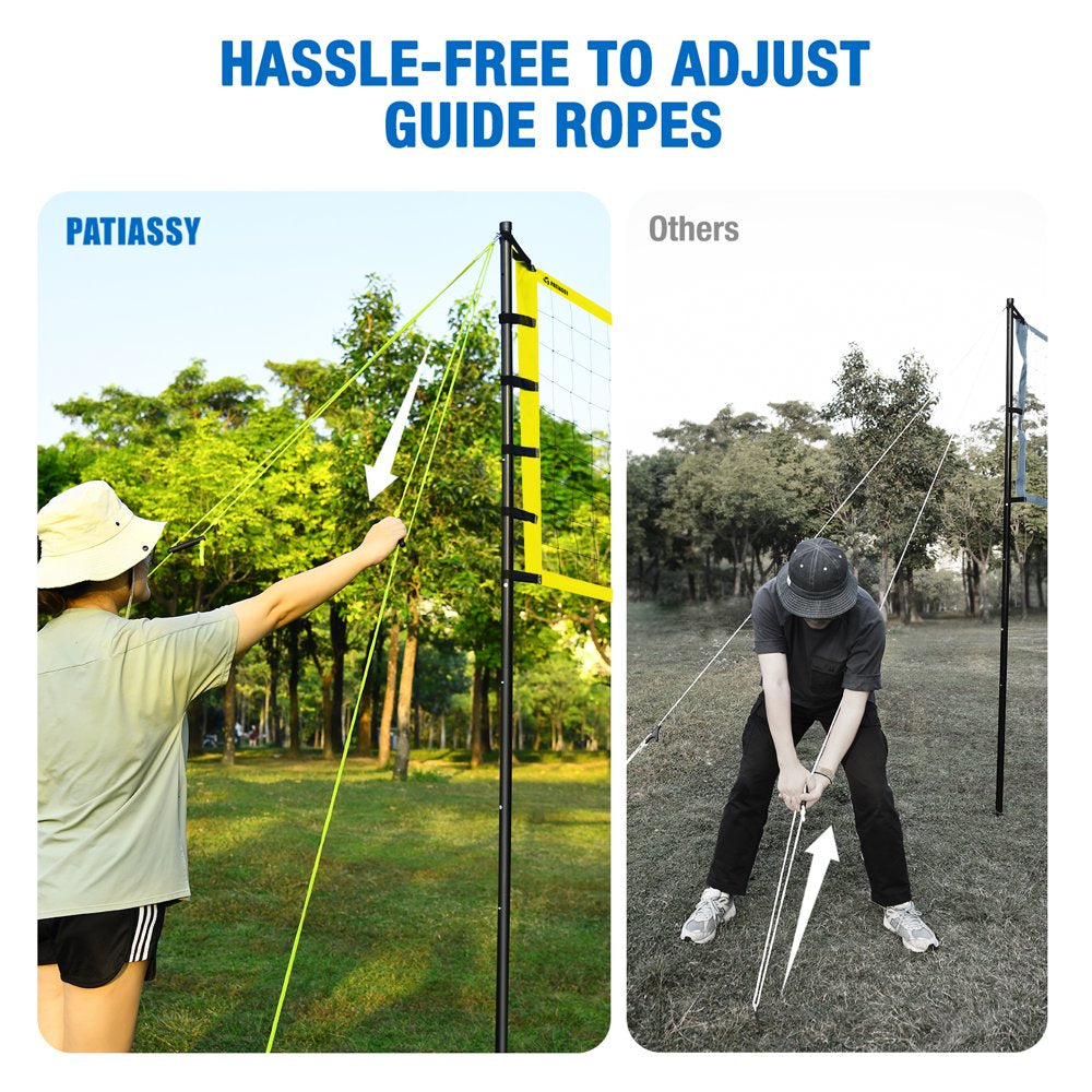 Patiassy 32ft Outdoor Portable Volleyball Net Set System - Quick & Easy Setup Adjustable Height Steel Poles, PU Volleyball with Pump and Carrying Bag for Beach Backyard