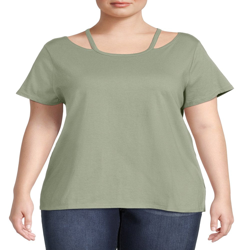  Women's Plus Size Cut Out Neck Short Sleeve Top