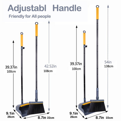 JEHONN 54 inches Long Handle Broom and Dustpan Set for Home (Dark Blue)