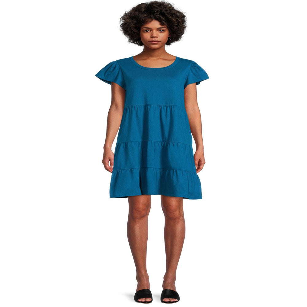  Women's Short Sleeve Tiered Knit Dress