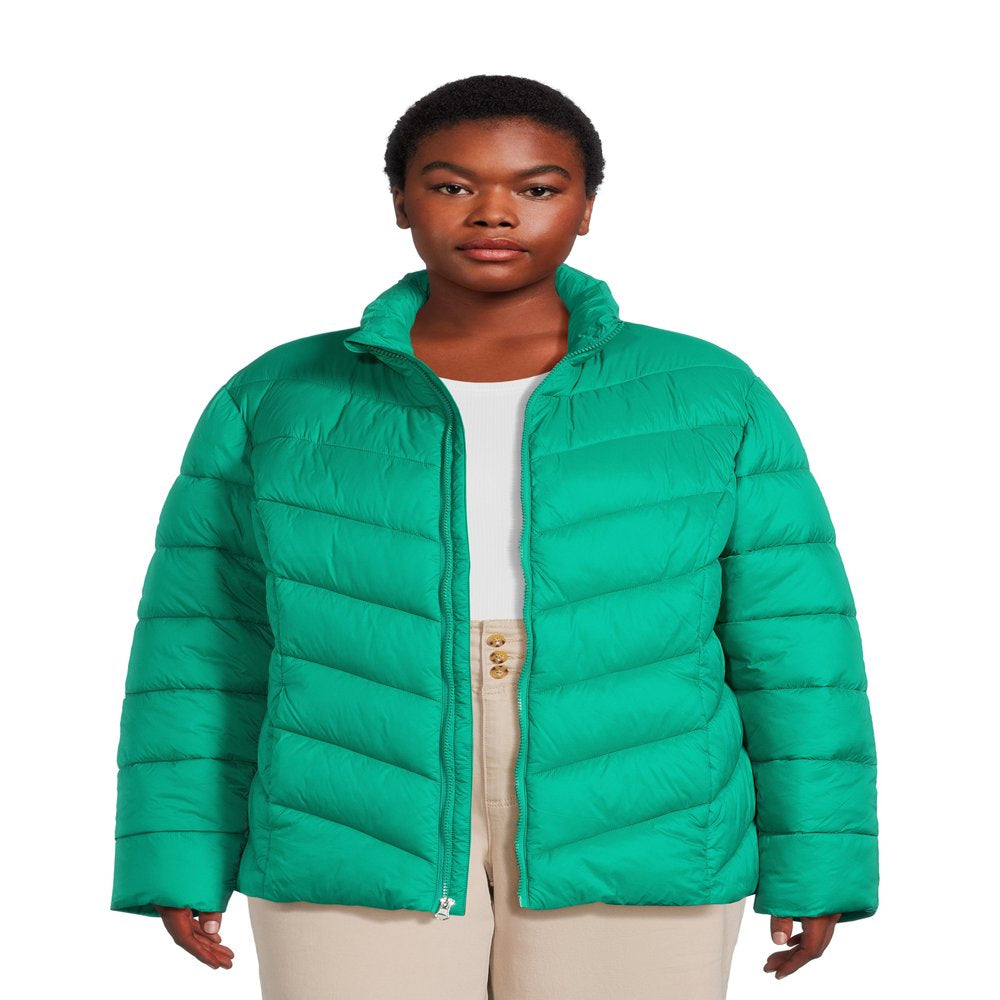 Time and Tru Women's Chevron Midweight Puffer Jacket, Sizes XS-3X