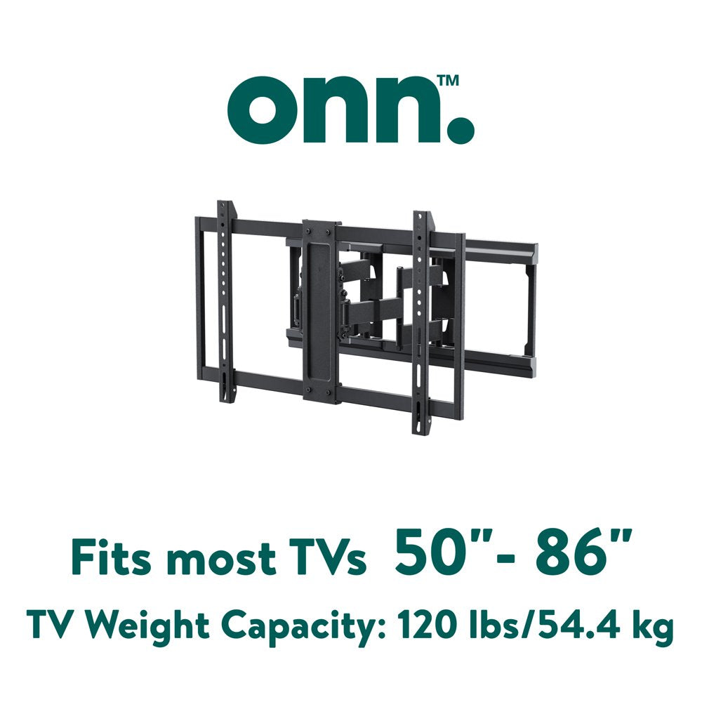 onn. Ultra-slim Full Motion TV Wall Mount for 50" to 86" TVs, up to 20° Tilting