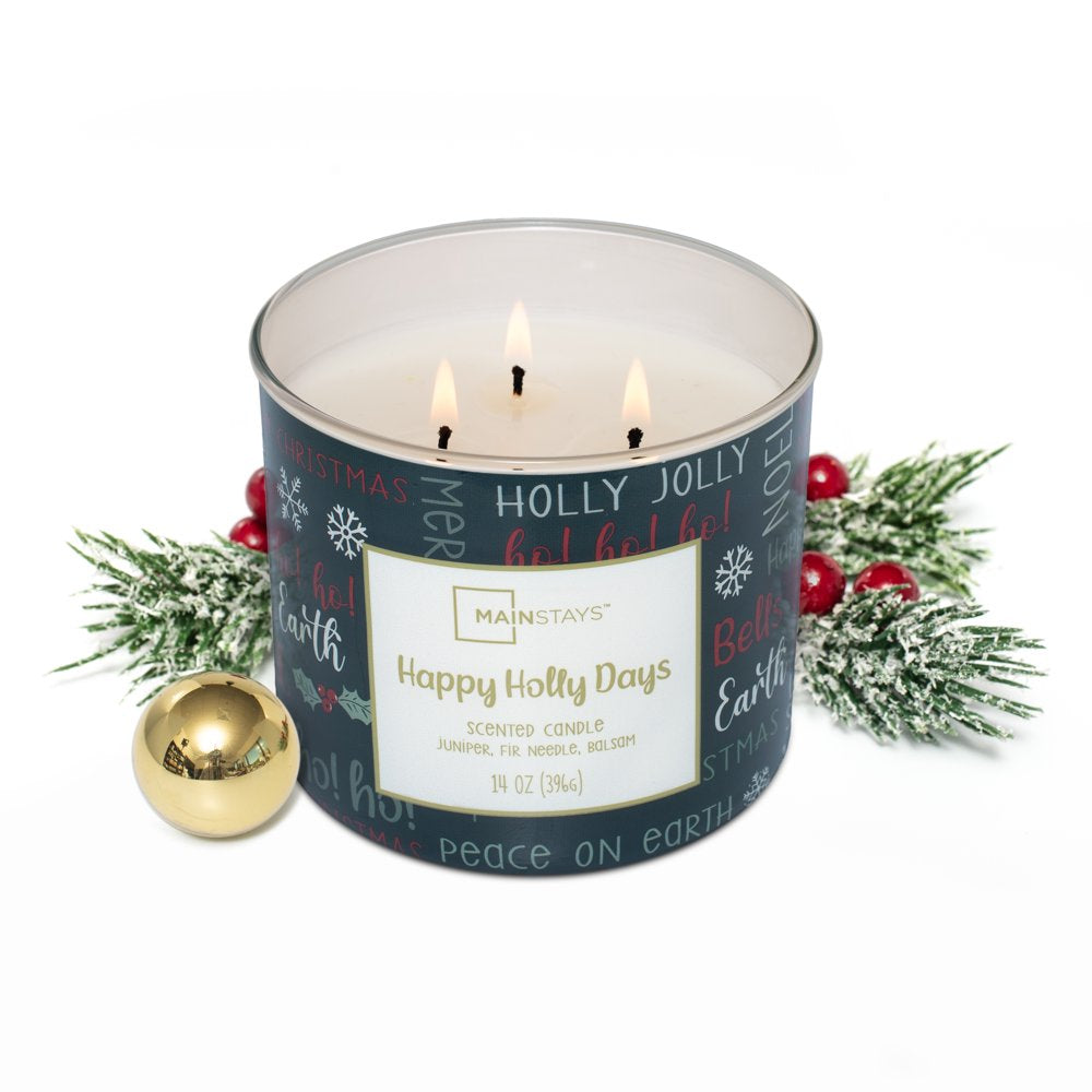 Mainstays 14oz 3-Wick Jar Candle, Happy Holly Days